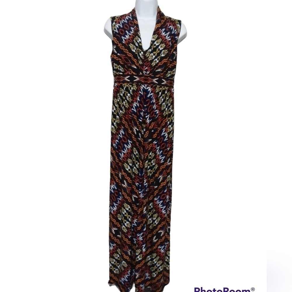 Chico's women maxi dress Aztec  printed 0 boho fairy stretch soft casual Beach